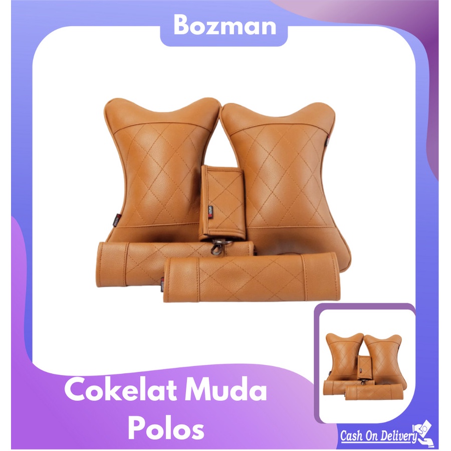 Set Bantal Mobil Cokelat Muda Polos 3 In 1 Termurah Free Dompet isi 2 bantal mobil 2 seatbelt dan 1dompet stnk