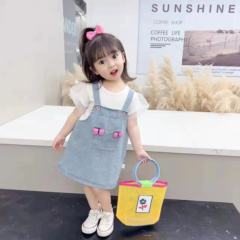 Setelan Overall Anak Perempuan Angel Wings Uisa 1-4th/Terbaru Dress Anak Perempuan Setelan Anak Jeans Premium