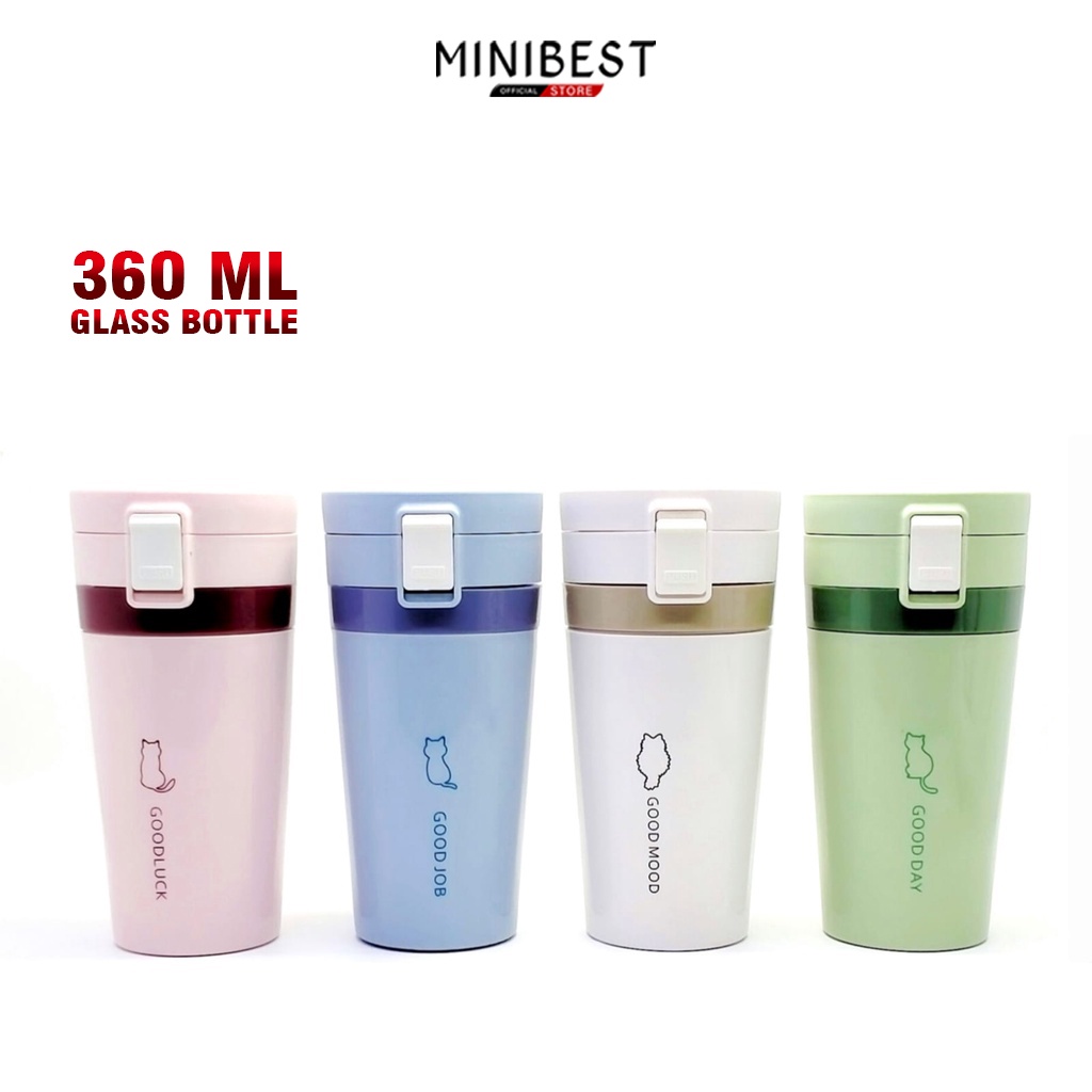 MINIBEST Botol Minum Korea Tumbler Termos Kopi Teh Portable Gelas Kaca Anti Tumpah 360ml