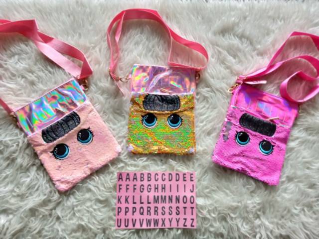 Tas Selempang Sequin Tab / Tas Selempang Anak Sequin Unicorn / Sequin Customise Name