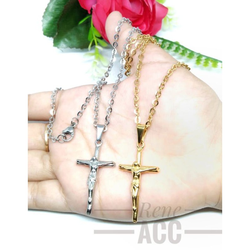 Kalung Titanium wanita salib jesus 45 cm anti karat