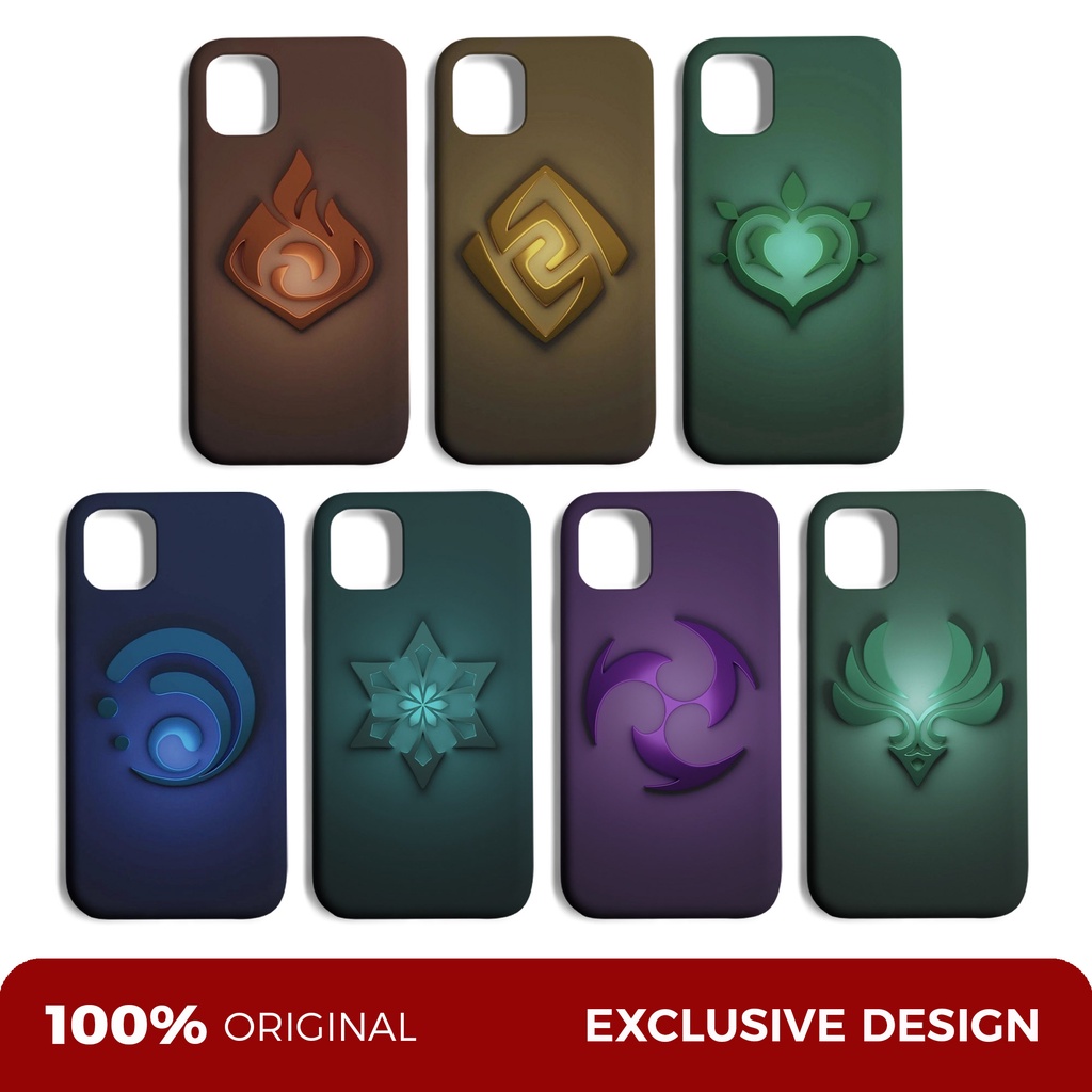 Custom Case Elemen Genshin Impact Untuk Iphone Samsung Xiaomi Oppo Vivo dll