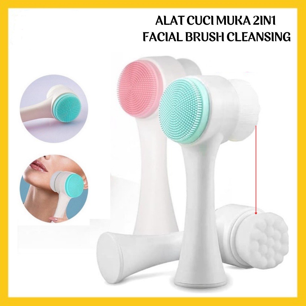 Alat Cuci Muka 2in1 Facial Brush Cleansing Silicone Sikat Pembersih Wajah 2 Sisi Silikon Bulu Halus