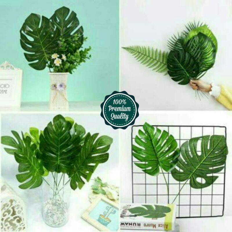 DAUN MONSTERA BUNGA PLASTIK BUNGA HIAS TANAMAN HIAS HIASAN DINDING KAMAR DEKORASI LAMARAN PERNIKAHAN