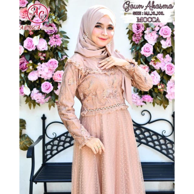 GAUN AKASMA MUTIARA / DRESS KOMBINASI TILLE DOT / DERSS PESTA / dress mewah