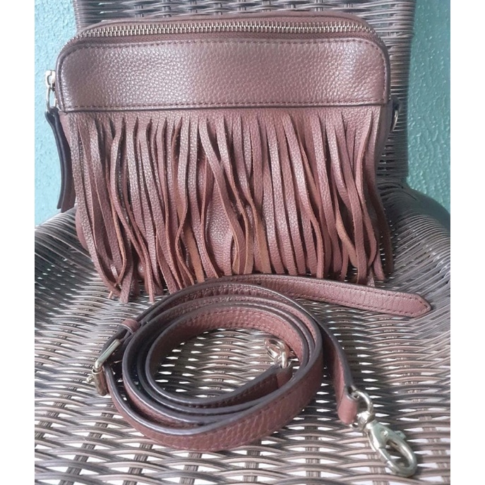 tas selempang fossil preloved second coklat icik iwir rumbai