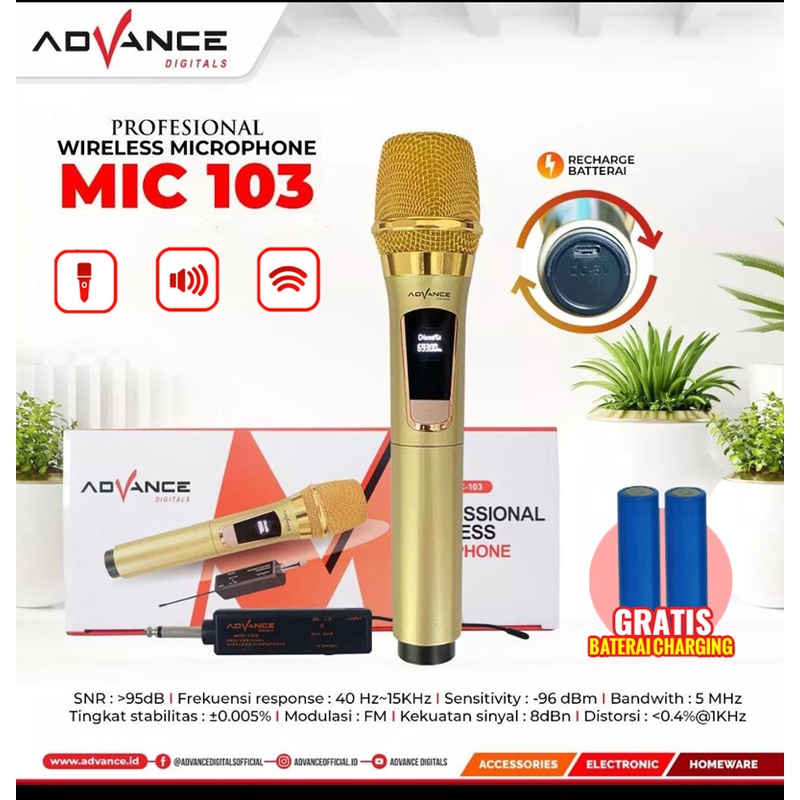 【Garansi 1 Tahun】Advance Mic-103 Microphone Profesional Mic Wireless Gold Bisa di Charger