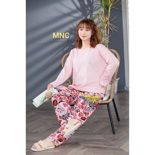 PIYAMA PP WANITA IMPORT SPANDEX|BIGSIZE|JUMBO/SET OVERSIZE/BAJU TIDUR lengan panjang-PPSJ.PINK BUNGA