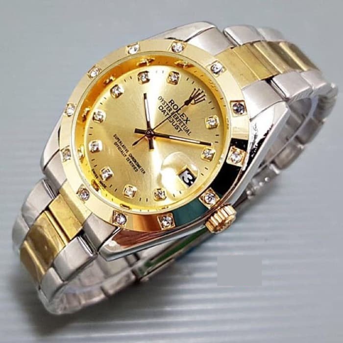 Baru  Jam Tangan Rolex Oyster Perpetual DateJust Rantai DF-R007 Kombinasi Hitam Automatic Matic Free