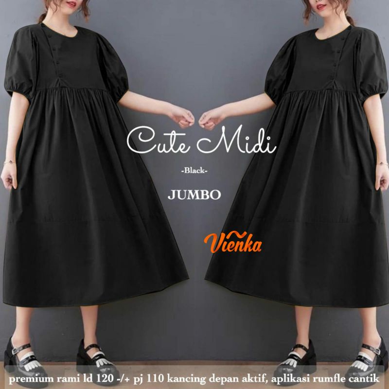 Cute midi dress katun linen jumbo ld 120 xxl