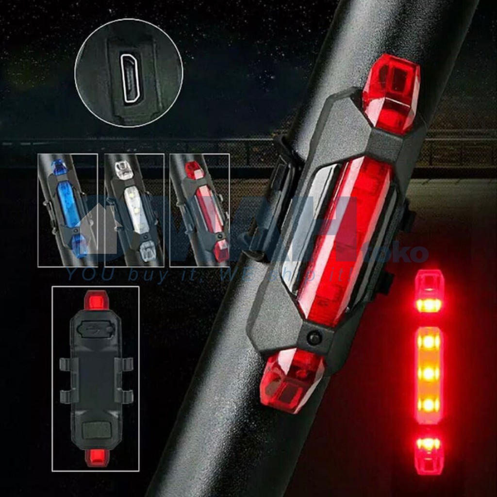 Defensor Lampu Sepeda Belakang Rear 5 LED Taillight Rechargeable USB