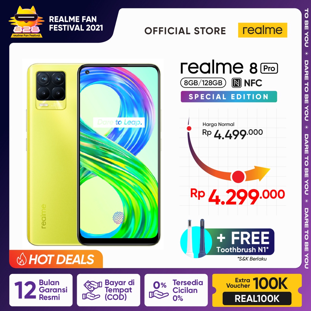 FREE REALME TOOTHBRUSH N1 HP realme 8 Pro SE 8 128 Yellow 108MP Quad Camera, 50W Charge