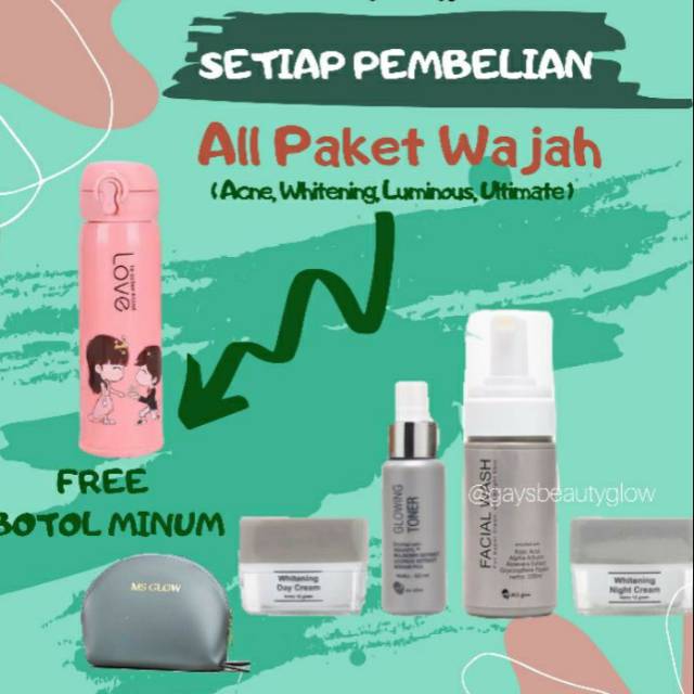 [SIAP KIRIM] PAKET SKINCARE MSGLOW ORIGINAL BPOM FREE BOTOL MINUM