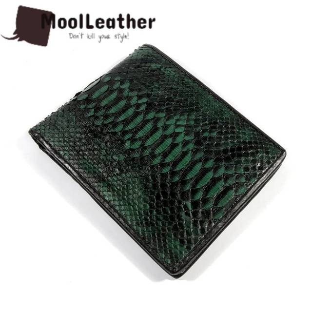 Mool Leather - Dompet pria cowok kulit ular python sanca dalaman kulit sapi asli warna hijau