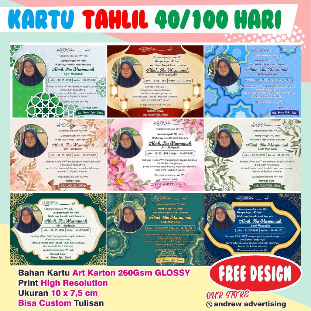 KARTU TAHLIL 40 HARI / 100 HARI / 1 TAHUNAN