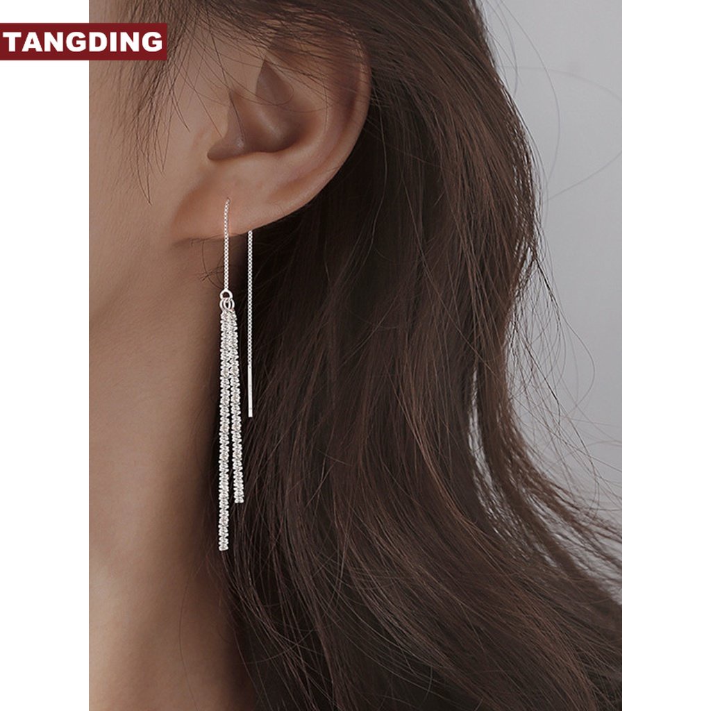 Anting Tusuk Gantung Temperament Desain Bintang Gaya Simple Berkilau Untuk Wanita