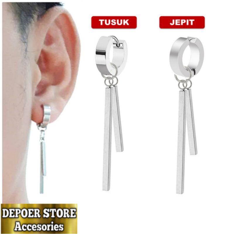 ANTING GANTUNG DOBLE BATANG JEPIT&amp; TINDIK