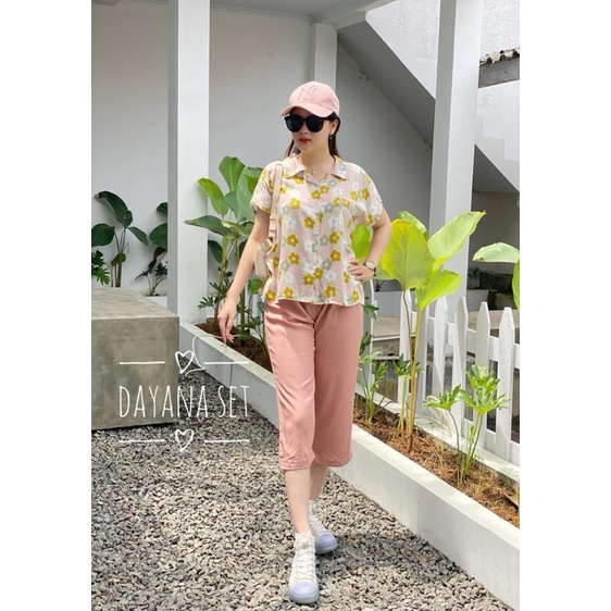 setelan celana 7/8 /dayana set/setelan atas motif bawah polos/COD-J