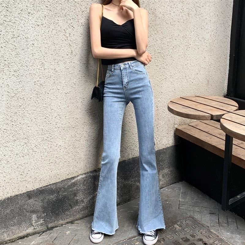 Celana jeans wanita terbaru high-waist korean style berkobar celana kulot wanita korea