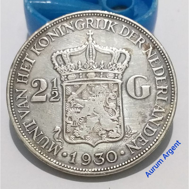 SWILH2.5G-9.. 1 PC KOIN PERAK KUNO ASLI 2.5 GULDEN WILHELMINA TH 1930.  -- SILVER COIN --