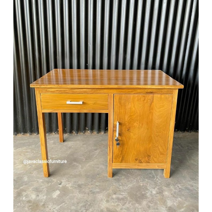 MEJA KERJA KANTOR BELAJAR SEKOLAH ANAK MINIMALIS LACI MEJA RIAS KAYU JATI NATURAL-3