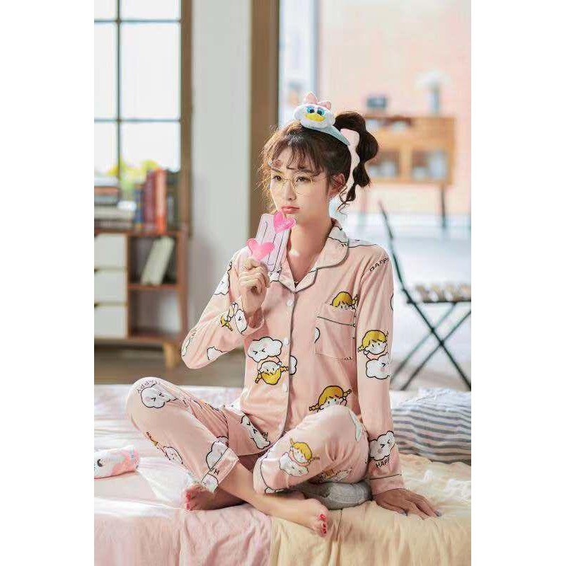 20023 PIYAMA IMPORT HAPPY GIRL LENGAN PANJANG BAJU TIDUR WANITA DEWASA UKURAN M -4XL TERMURAH