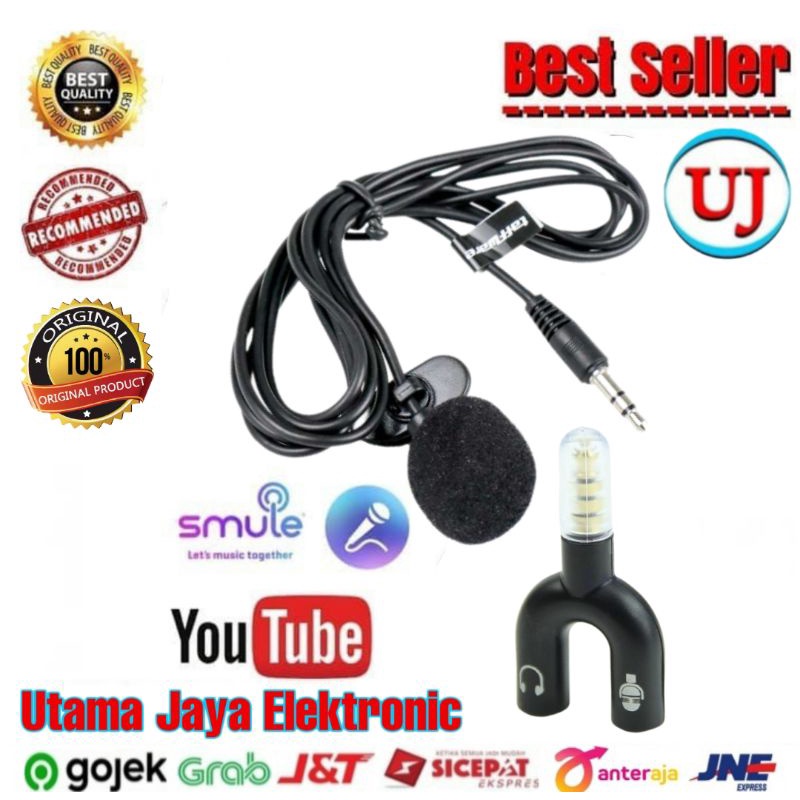 Paket Mic Clip On dengan Audio Splitter U 3.5mm Youtuber Vlogger Smule