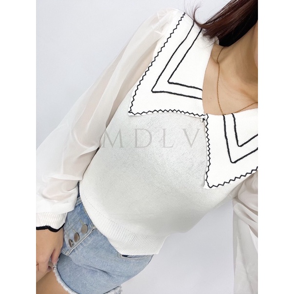 MDLV ~ 3039# Vianne Knitted Top Atasan Blouse Lengan Panjang Rajut Sifon Blouse Korea Fashion import