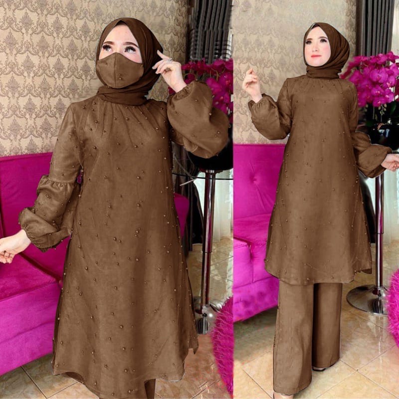 Syelbi Setelan Wanita Set Gamis Terbaru Baju Muslim - M L XL XXL Jumbo