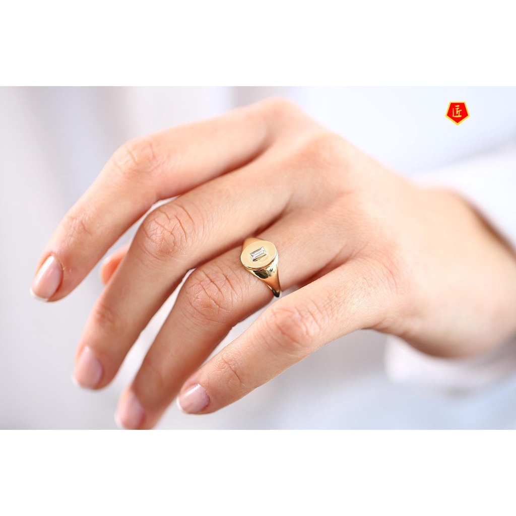 [Ready Stock]Creative 14K Gold Inlaid Square Diamond Signet Ring