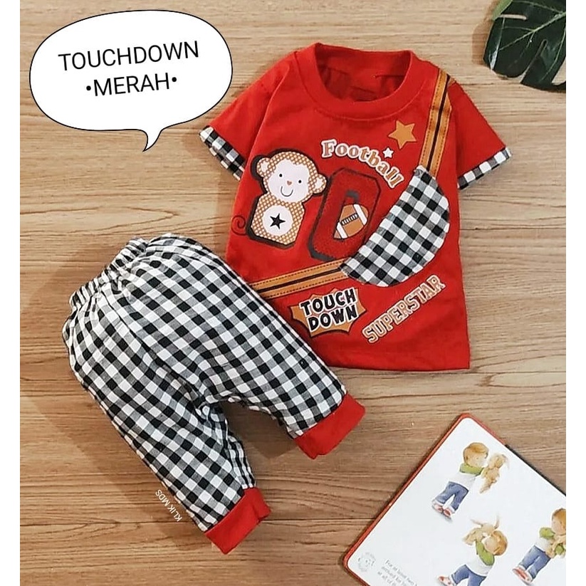 Klik Mds Setelan Baju Bayi Laki-laki 0-6 bulan Atasan Dan Celana Motif Anak Lucu Touch Down / Baju bayi anak Laki - Laki