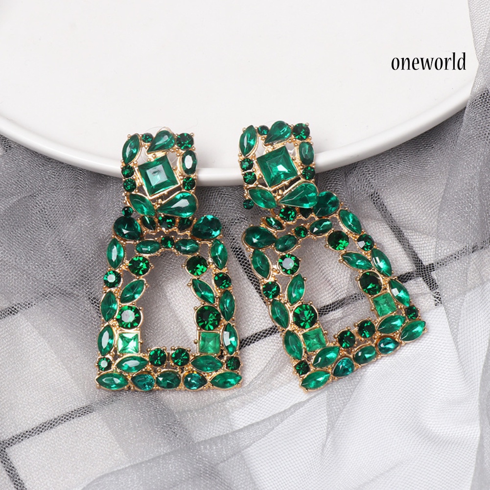 OW# Women Rhinestone Hollow Out Geometric Dangle Ear Stud Earrings Jewelry Gift