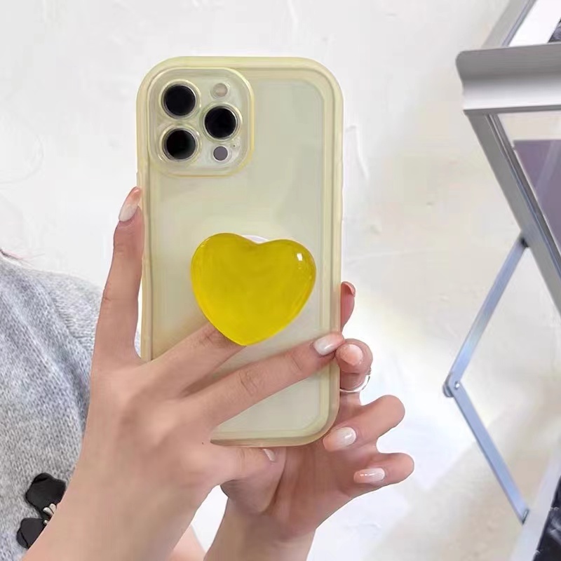 Japan Jelly Korea Pink Love Heart Stand Holder Soft Transparent Case For iPhone X XR XS 11 12 13 Pro Max 7/8 SE2020 7 Plus/8 Plus Back Protective Cover