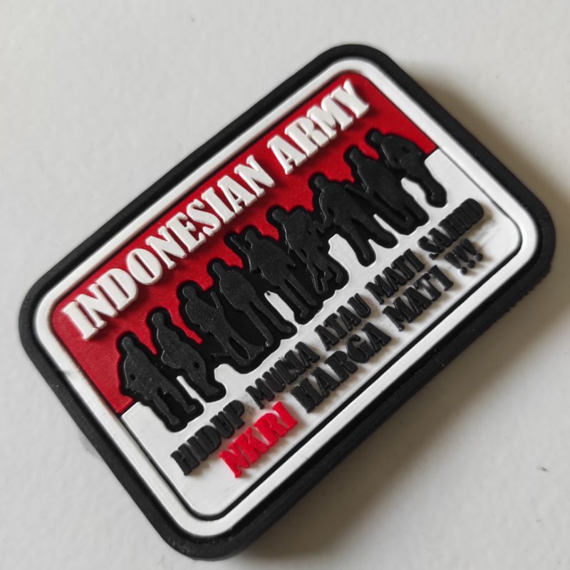 PATCH RUBBER LOGO INDONESIAN ARMY NKRI DASAR MERAH PUTIH/TEMPELAN EMBLEM KARET VELCRO PEREKAT