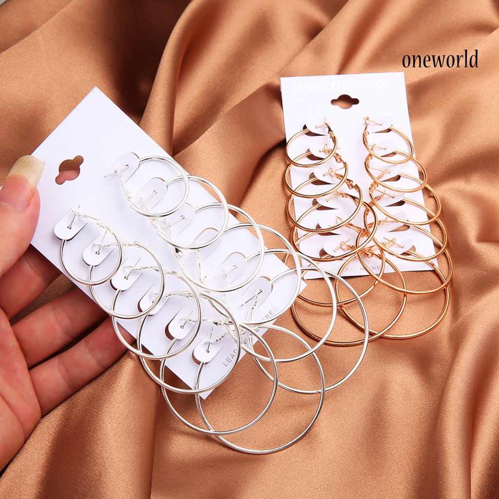 OW@ 6Pairs/Set Fashion Circle Hoop Dangle Earrings Pendant for Female Daily Outfits