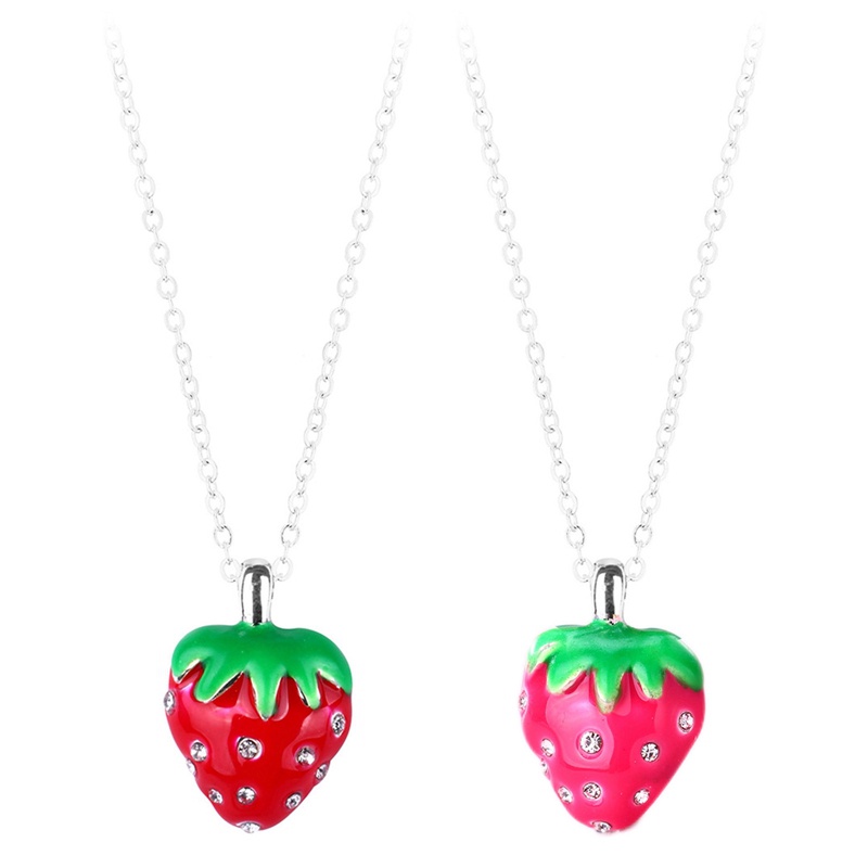 Kalung Choker Klavikula Pendek Liontin Strawberry Merah Kristal Bening Untuk Hadiah Anak Perempuan