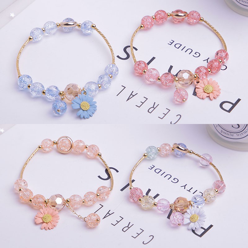 Gelang Manik-Manik Warna-Warni Aksen Bunga Daisy Untuk Anak Perempuan