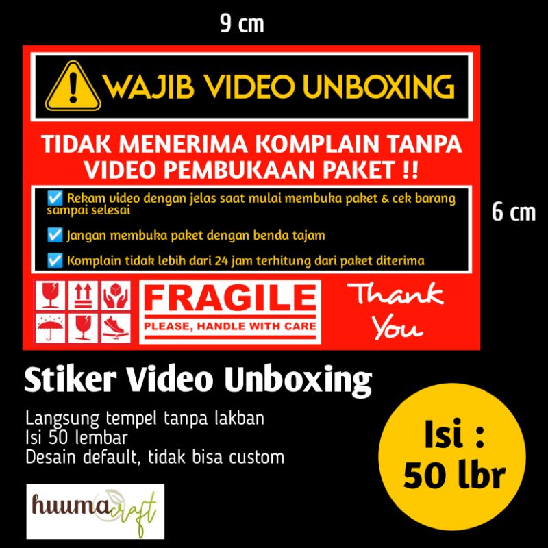 

Stiker Video Unboxing 9x6 cm isi 50 lembar
