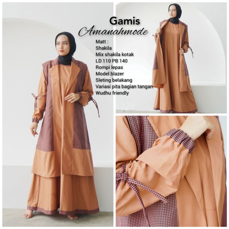 Gamis Shakila Set Outer 2 in 1 Dress Remaja Kekinian Wanita Kombinasi Original Blazer