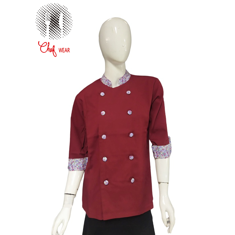 Chef Wear Baju Koki Wanita 3/4S Komb Bunga (Size kecil)