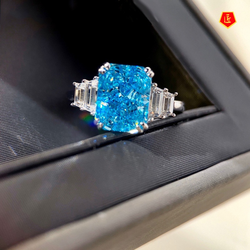 [Ready Stock]Pt950 Topaz Blue Moissanite Ring