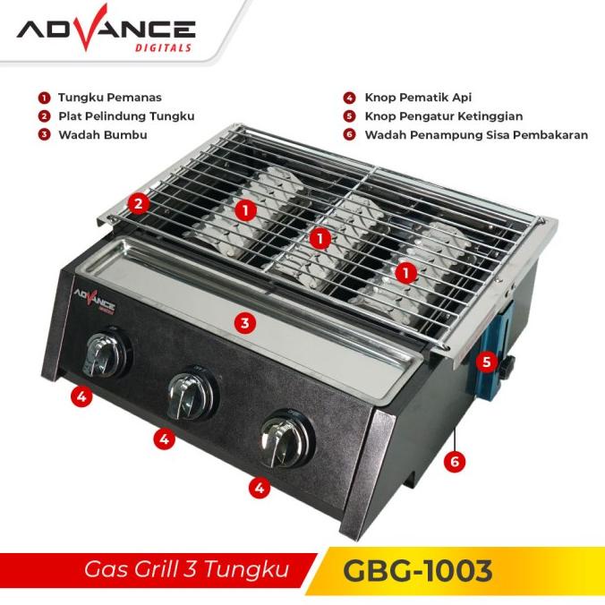 Kompor Gas Grill 3 Tungku Advance GBG 1003 Pemanggang