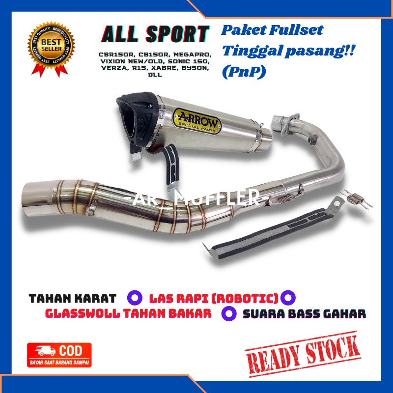 Knalpot Racing Arrow Fiber Stainless Steel CBR 150R CB 150R R15 V3  VIXION MEGAPRO GSX 150 SONIC 150