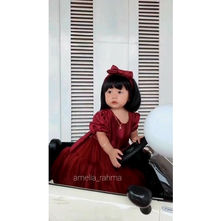 dress revina lengan balon tutu baju pesta ulang tahun anak perempuan lengan balon