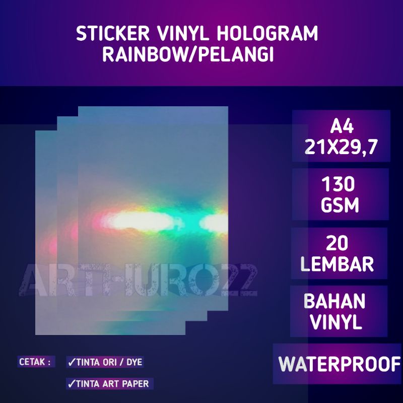 STICKER vinyl RAINBOW INKJET A4 ISI 20 LEMBAR/kertas stiker hologram pelangi inkjet