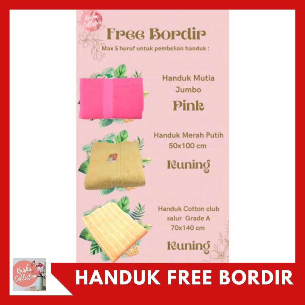 RC HANDUK Mutia / Merah Putih / Cotton Club Salur FREE BORDIR MAX 5 HURUF