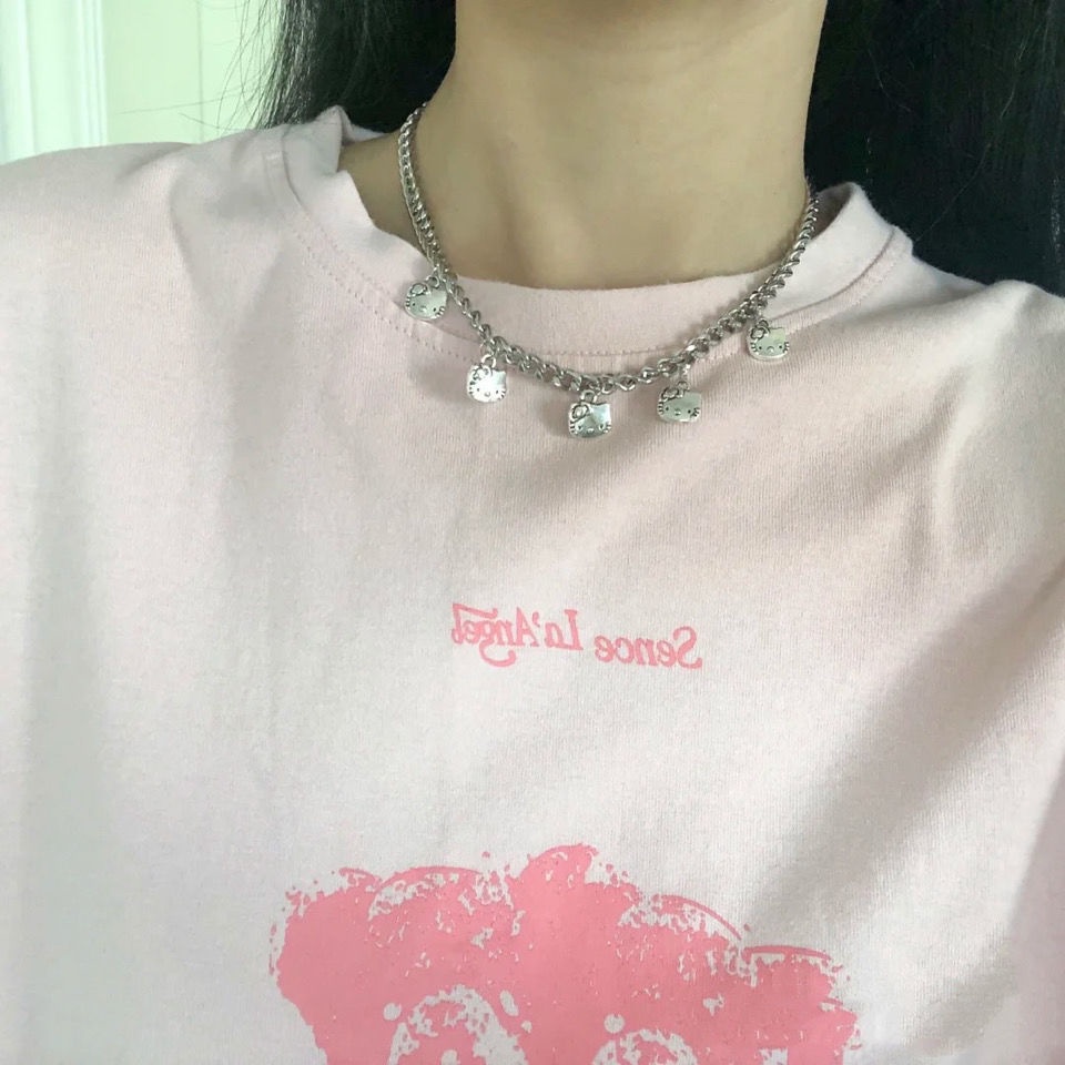 Hello Kitty kalung retro manis panas gadis Hip Hop disco aksesoris mahasiswa lucu Hello Kitty kalung