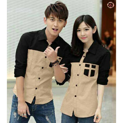 PAKAIAN COUPLE  MURAH MERIAH LOVE DENIM COUPLE BAHAN DENIM  NAVY DARK - BAJU