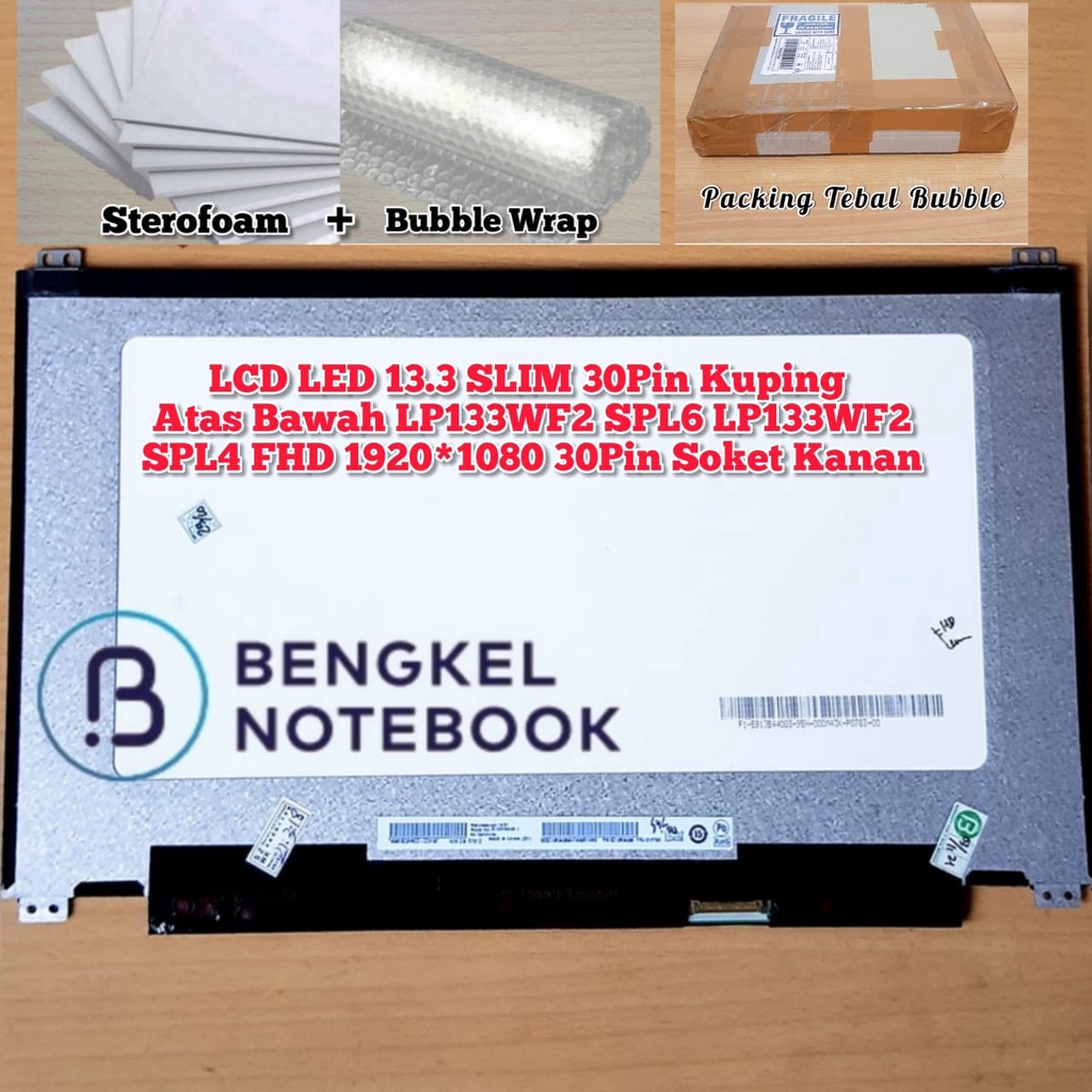 LCD LED 13.3 SLIM 30Pin Kuping Atas Bawah LP133WF2 SPL6 LP133WF2 SPL4 FHD 1920*1080 30Pin Soket Kanan