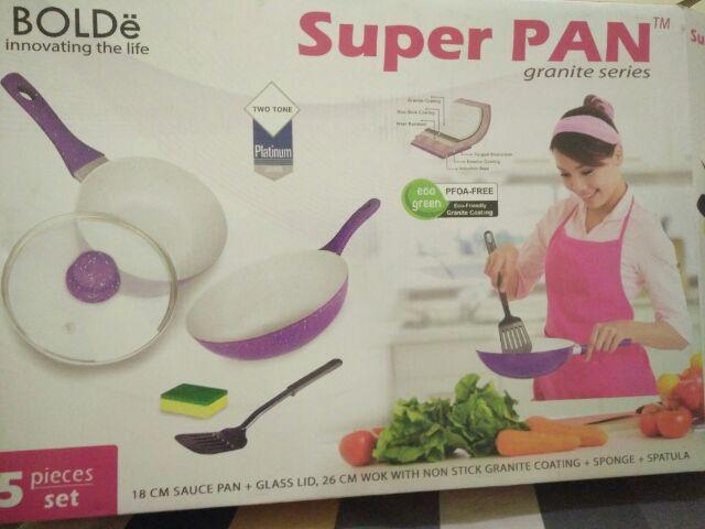 Orisinil - Panci Keramik Super Pan Purple (ungu) Bolde - Isi 5 Set